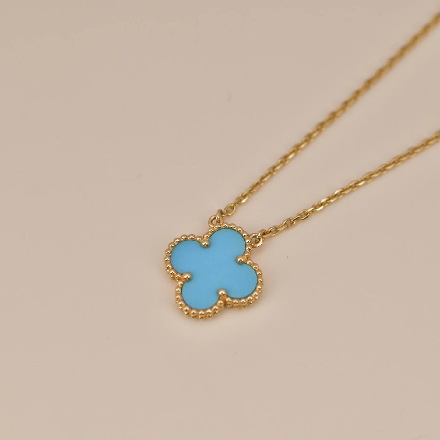 [Vicky]CLOVER 15MM VINTAGE TURQUOISE NECKLACE