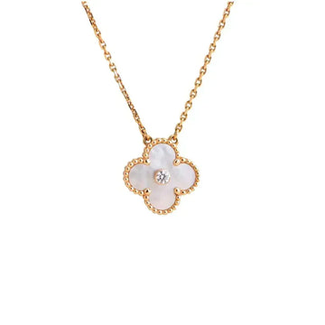 [Royal&Vicky]CLOVER 15MM DIAMOND WHITE FRITILLARIA NECKLACE