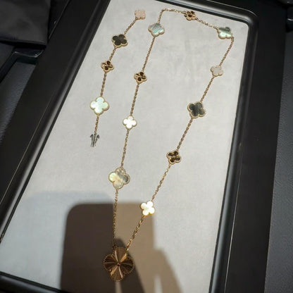 [Vicky]DETACHABLE CLOVER 15(11+4) FLOWER ROSE GOLD NECKLACE SET