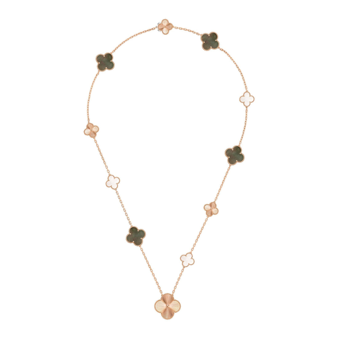 [Royal&Vicky]DETACHABLE CLOVER 15(11+4) FLOWER ROSE GOLD NECKLACE SET