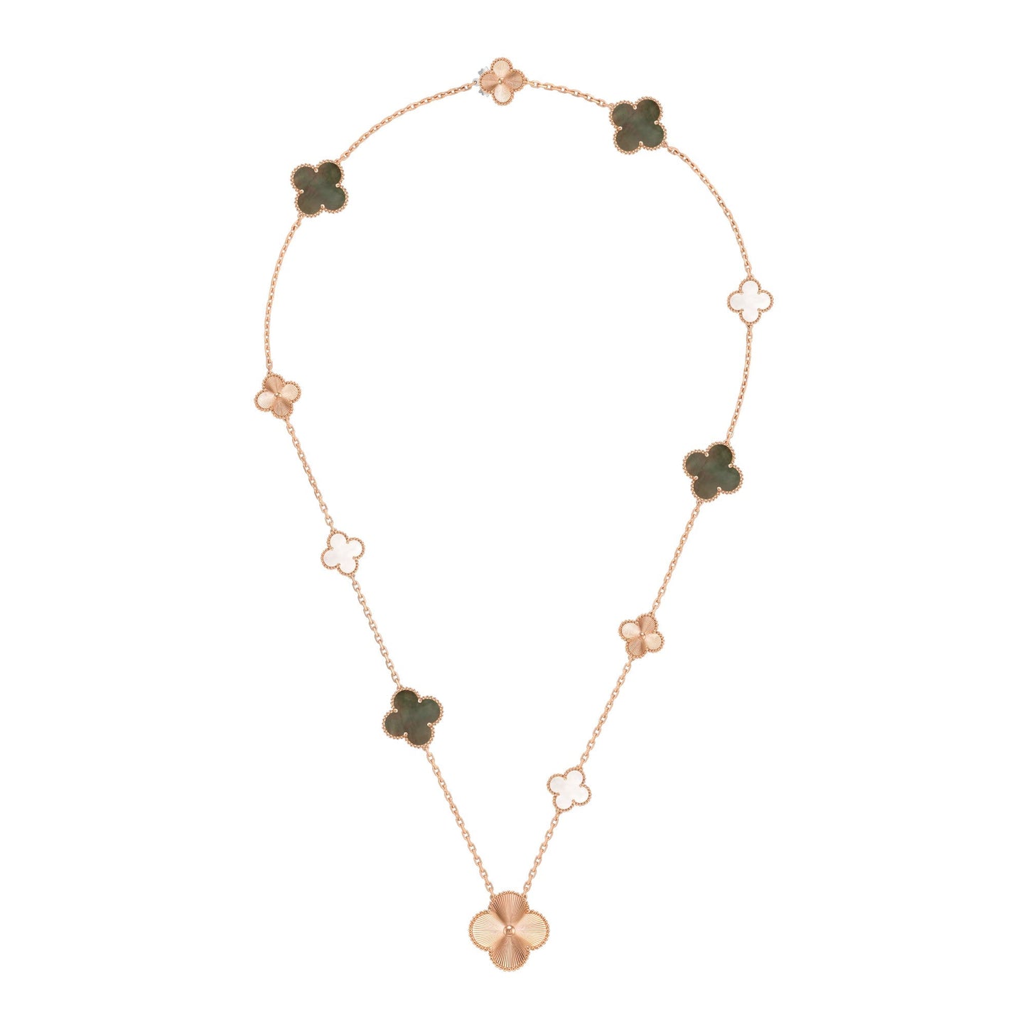 [Vicky]DETACHABLE CLOVER 15(11+4) FLOWER ROSE GOLD NECKLACE SET