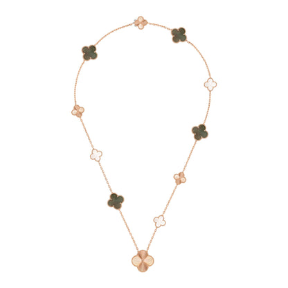 [Vicky]DETACHABLE CLOVER 15(11+4) FLOWER ROSE GOLD NECKLACE SET