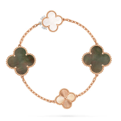 [Vicky]DETACHABLE CLOVER 15(11+4) FLOWER ROSE GOLD NECKLACE SET