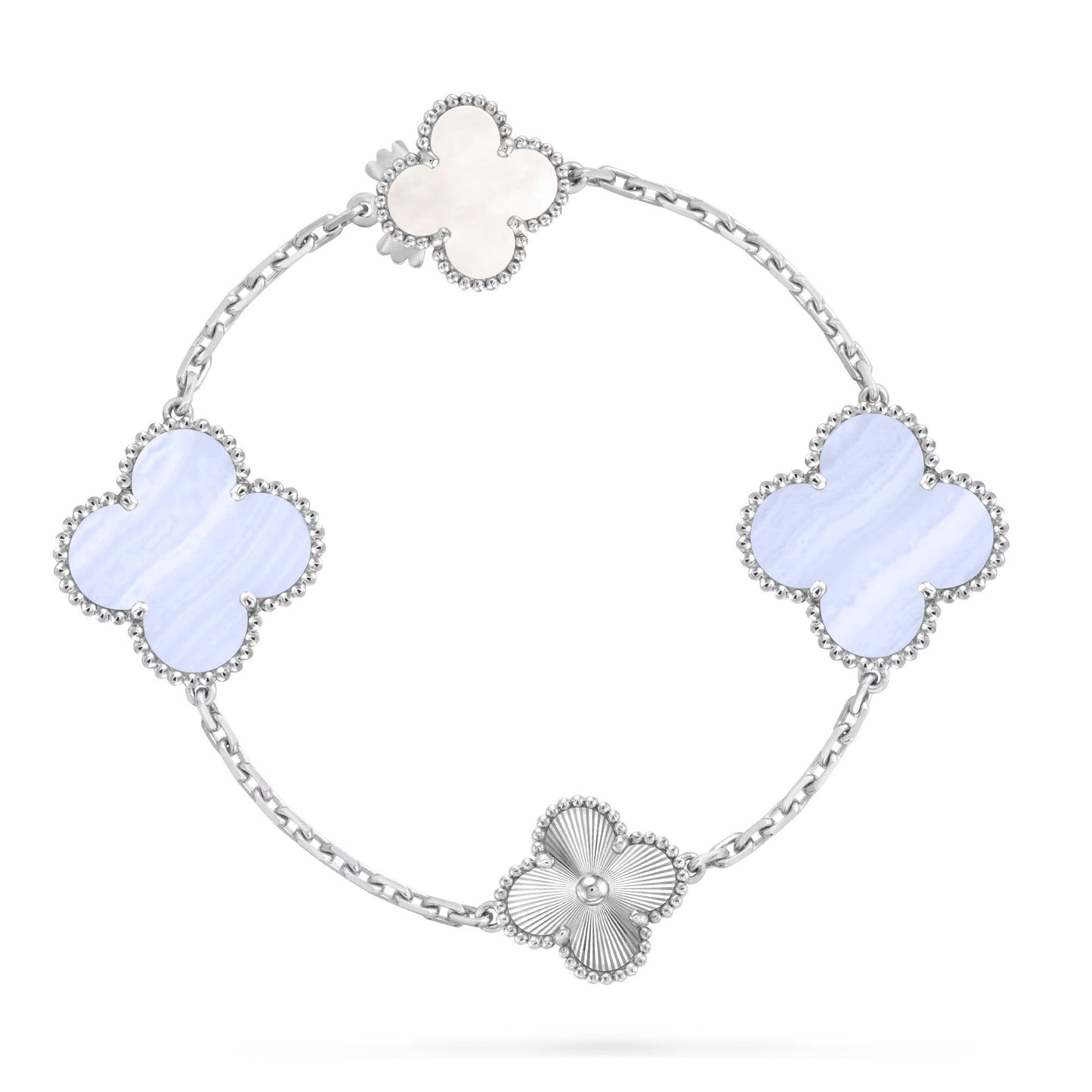 [Vicky]DETACHABLE CLOVER 15(11+4) FLOWER SILVER NECKLACE SET