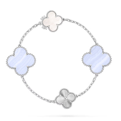 [Vicky]DETACHABLE CLOVER 15(11+4) FLOWER SILVER NECKLACE SET