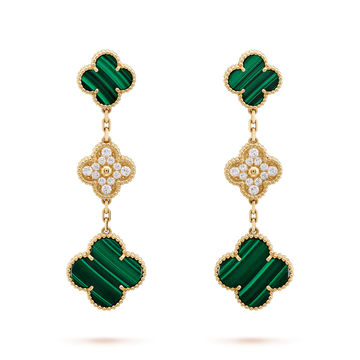 [Royal&Vicky]CLOVER EARRINGS GOLD MALACHITE DIAMOND 3 MOTIF