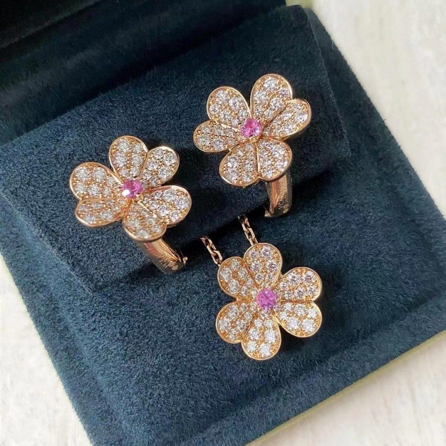 [Vicky]FRIVOLE PINK GOLD FLOWER DIAMOND EARRINGS