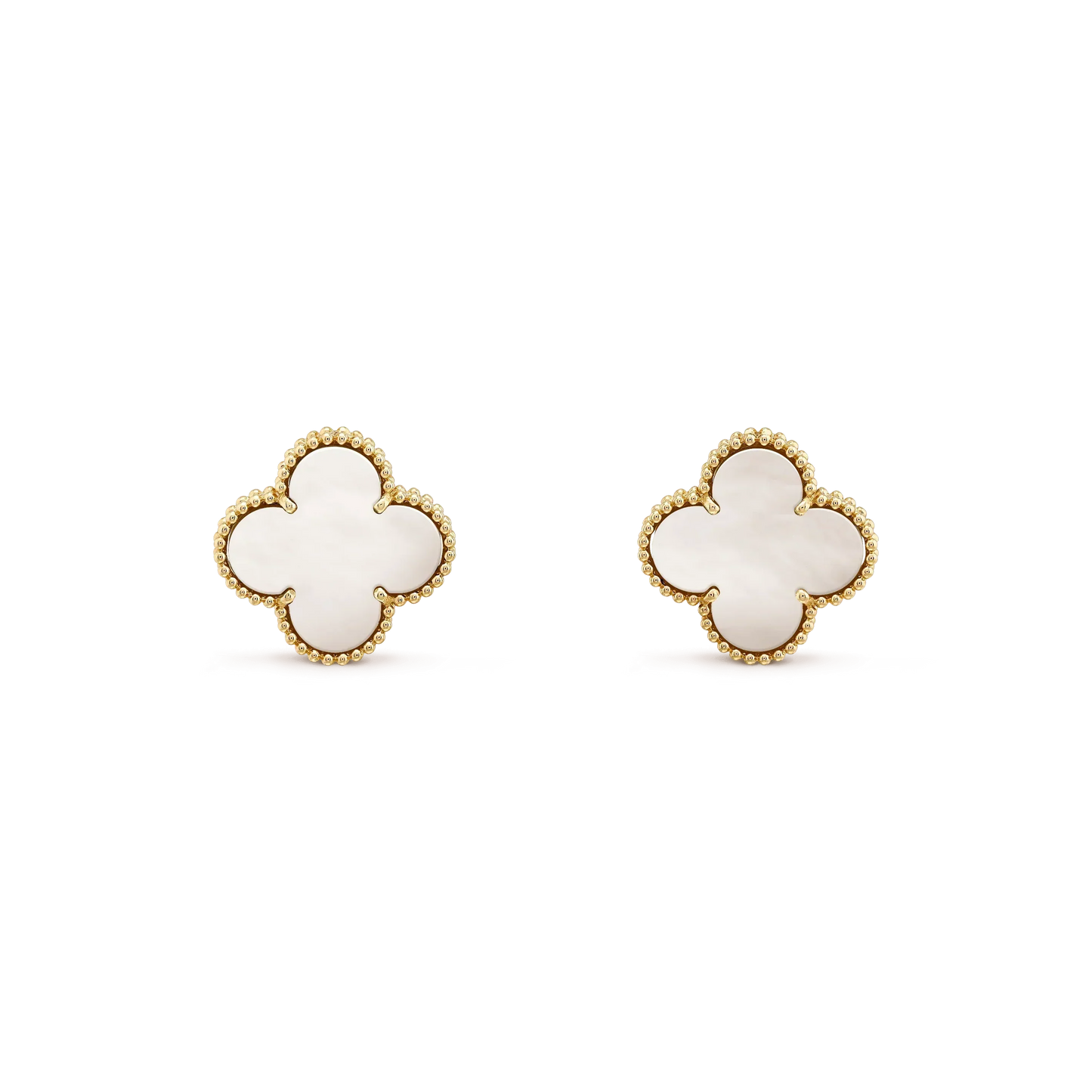 [Vicky]CLOVER MEDIUM 1 MOTIFS  WHITE MOP STUD EARRINGS