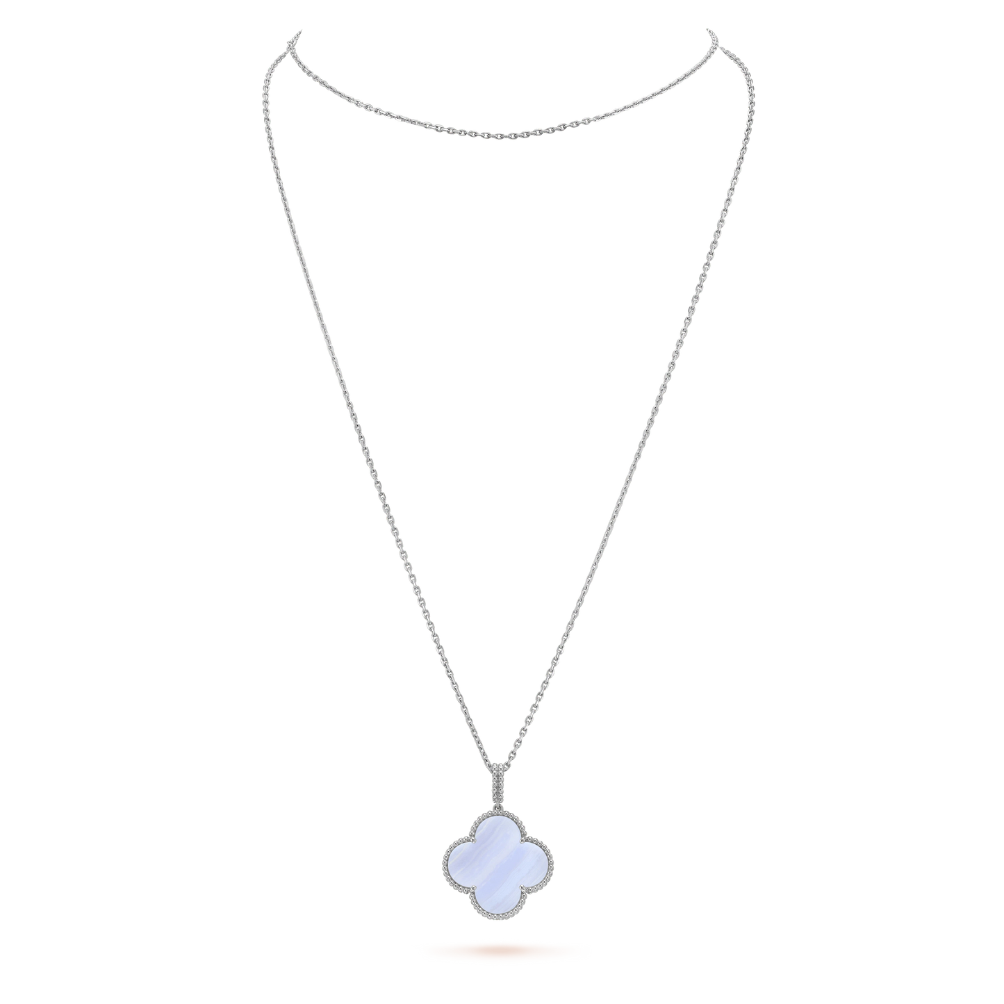 [Vicky]CLOVER SILVER CHALCEDONY BIG CLOVER NECKLACE