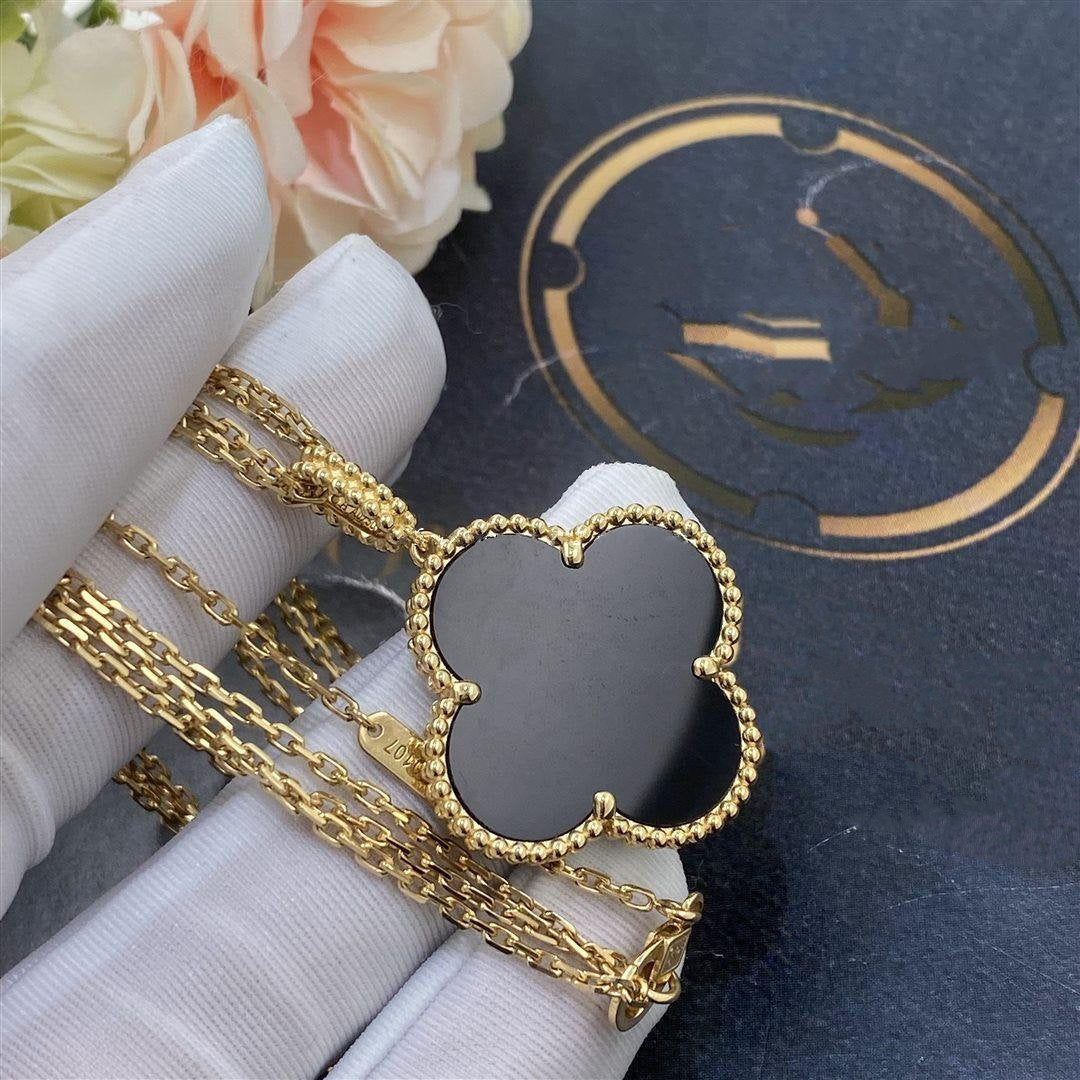 [Vicky]CLOVER 25MM GOLD ONYX BIG CLOVER NECKLACE