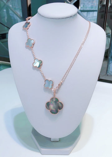 [Royal&Vicky]COMBINED BRACELET 5 MOTIFS AND NECKLACE DARK MOP ROSE GOLD