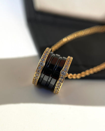 [Vicky]ZERO 1 BLACK CERAMIC DIAMOND PINK GOLD NECKLACE