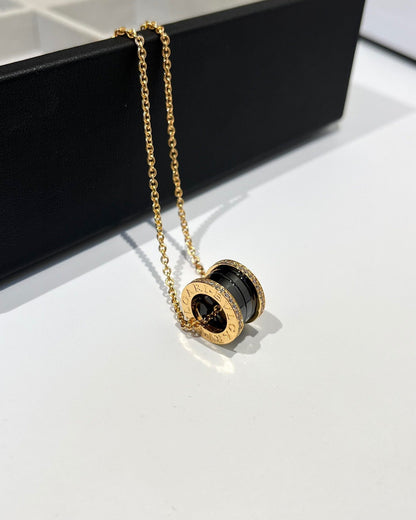 [Vicky]ZERO 1 BLACK CERAMIC DIAMOND PINK GOLD NECKLACE