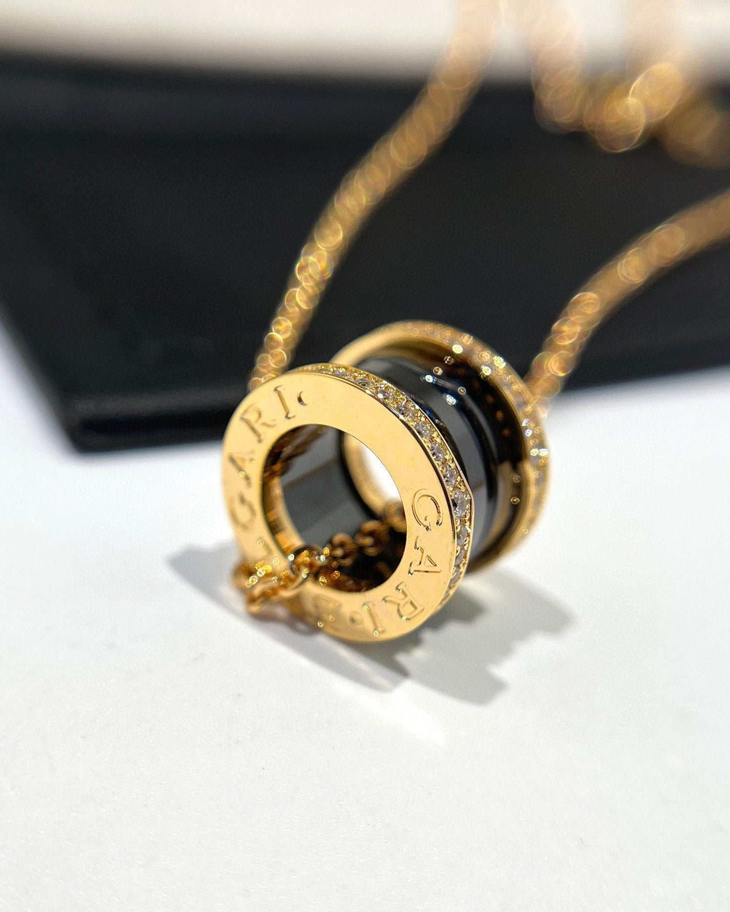 [Vicky]ZERO 1 BLACK CERAMIC DIAMOND PINK GOLD NECKLACE