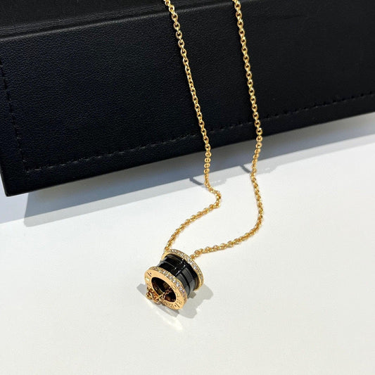 [Vicky]ZERO 1 BLACK CERAMIC DIAMOND PINK GOLD NECKLACE