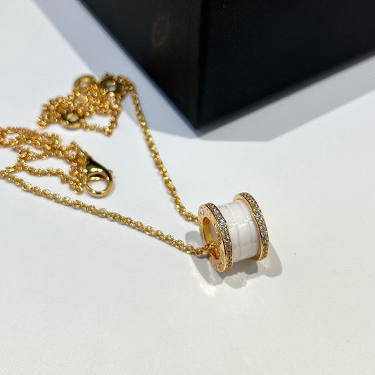 [Vicky]ZERO 1 WHITE CERAMIC DIAMOND PINK GOLD NECKLACE
