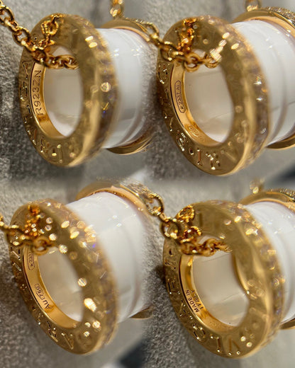 [Vicky]ZERO 1 WHITE CERAMIC DIAMOND PINK GOLD NECKLACE