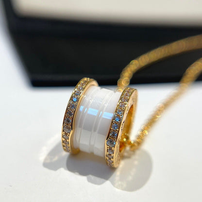 [Vicky]ZERO 1 WHITE CERAMIC DIAMOND PINK GOLD NECKLACE
